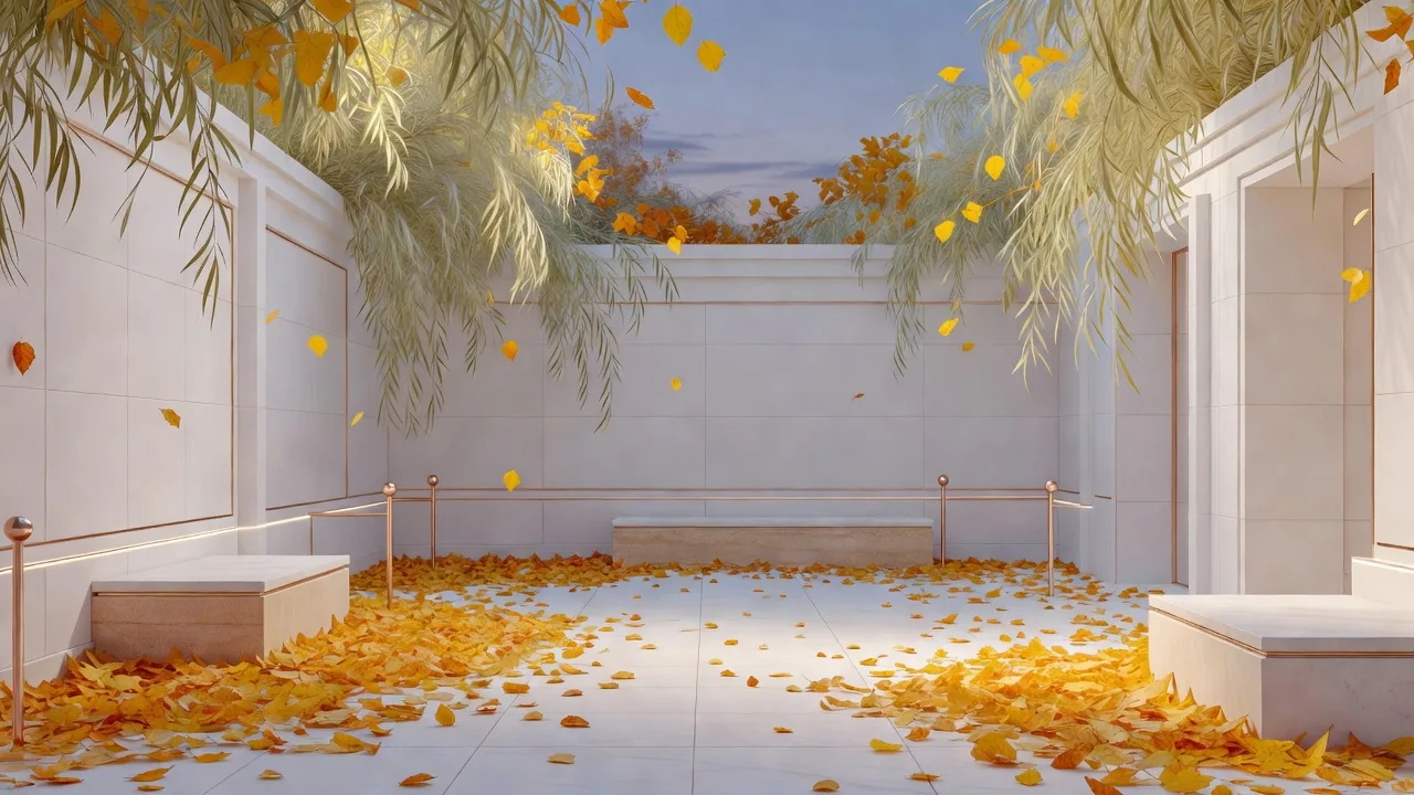 秋の紅葉と中庭