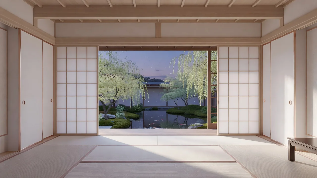 畳の間から庭を望む